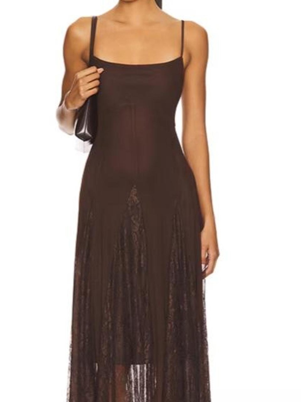 Steve Madden Mesh and Lace Midi Spaghetti Strap Dress Medium NWT
Chocolate